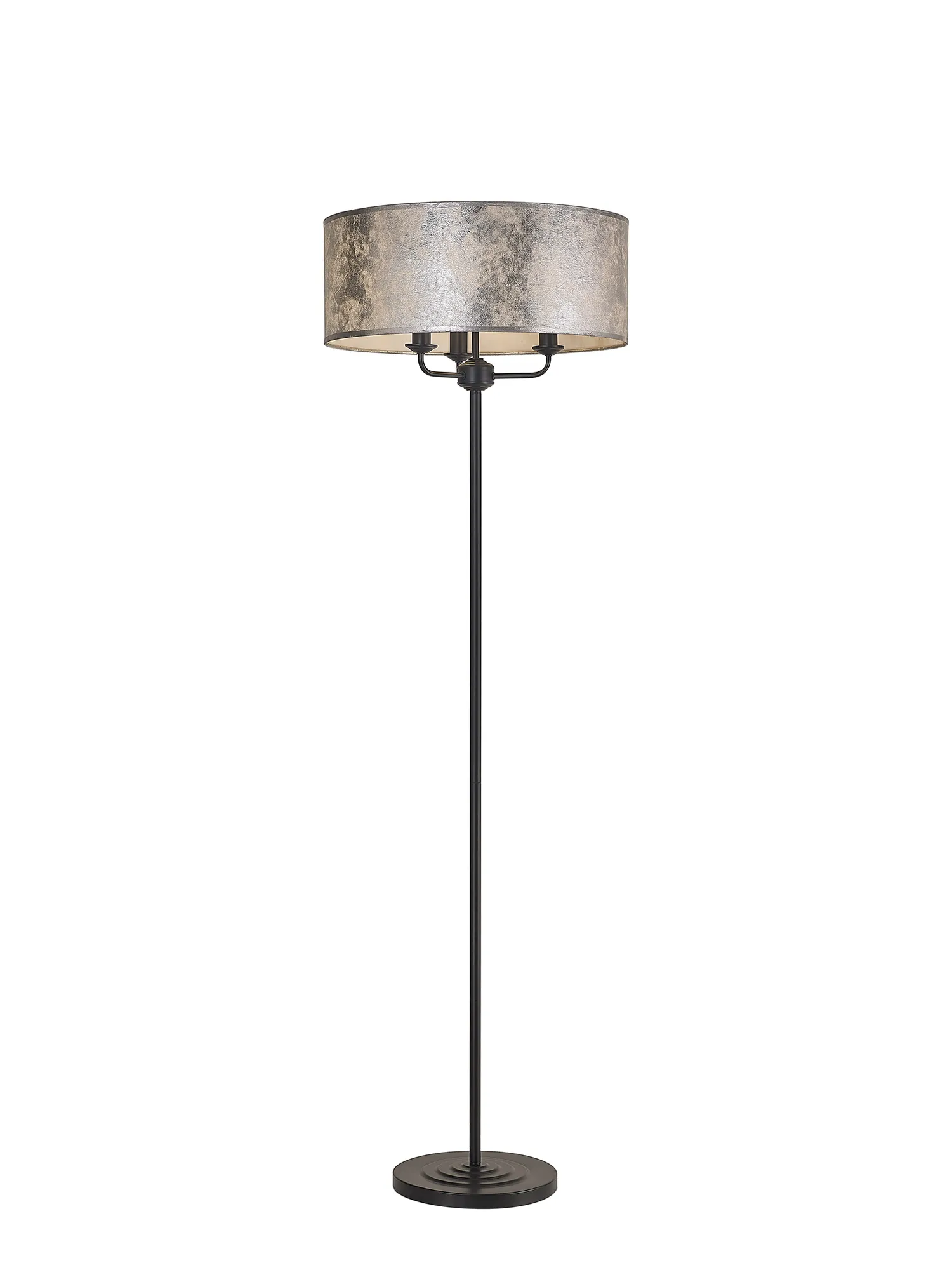 DK1072  Banyan 45cm 3 Light Floor Lamp Matt Black, Silver Leaf